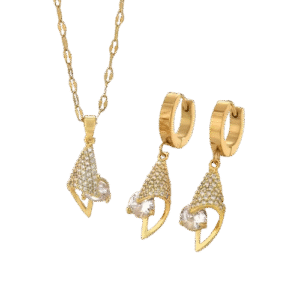 3PCS 18K Gold Plated Geometric Heart Earrings Set with Cubic Zirconia – Romantic Fashion Jewellery